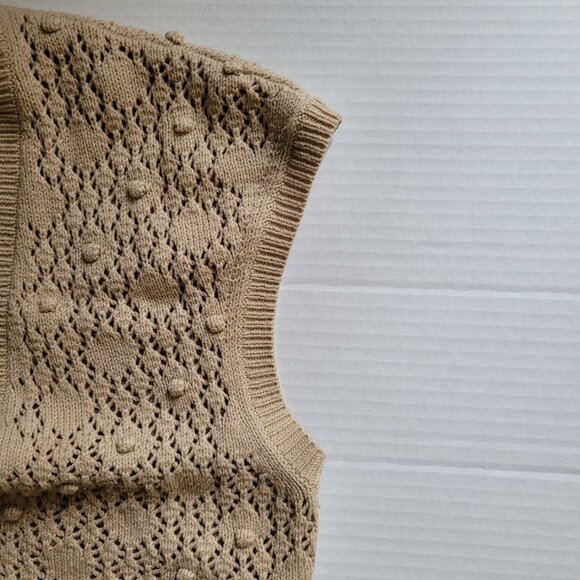 Ann Taylor LOFT crochet sweater vest open cardigan beige popcorn knit neutral - Picture 10 of 12